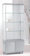 Vetrina espositiva per negozi con tre piani interni regolabili e mobile basso cm. 73x39x183h
