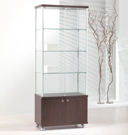 Vetrina espositiva per negozi con tre piani interni regolabili e mobile basso cm. 73x39x183h