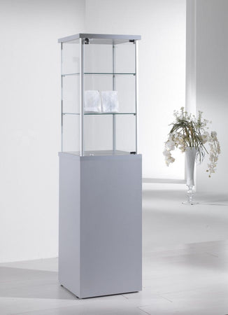 Vetrina esposizione su piedini con due piani interni regolabili e mobile senza anta cm. 45x45x175h