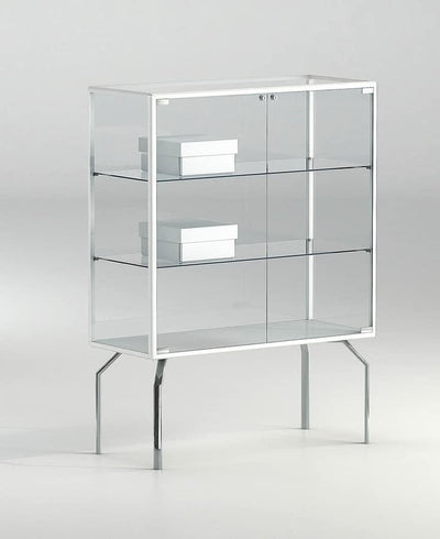 Teca per museo su quattro gambe metalliche e due piani cm. 91x37x120h