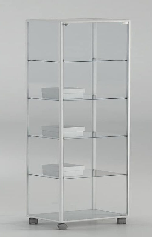 Vetrina alta su ruote per esposizione con quattro piani cm. 91x37x180h