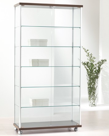 Vetrina per esposizione con ante battenti e piani interni in vetro cm. 93x39x183h