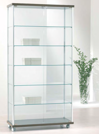 Vetrina per esposizione con ante battenti e piani interni in vetro cm. 93x39x183h