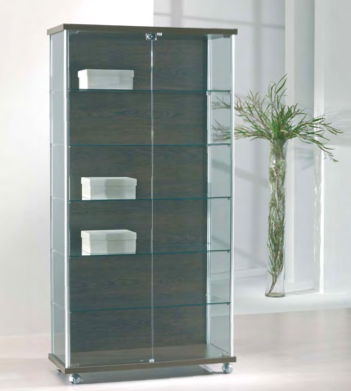 Vetrina per esposizione con ante battenti e piani interni in vetro cm. 93x39x183h
