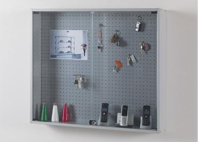 Vetrina espositiva bacheca a muro con schienale forato senza piani interni cm. 95x15x81h