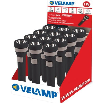 Torcia LED 65 lumen (1W) in plastica iper resistente LUNGHEZZA 15CM. 2AA non incluse. Prezzo al Pezzo - Espositore da 12pz. - ElettroWatt.eu