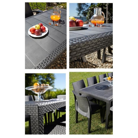 Tavolo da pranzo da esterno Queen con effetto rattan - Antracite - 220 x 90 x 72 cm