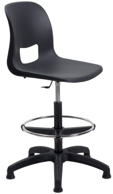 Sgabello regolabile in altezza con poggiapiedi da laboratorio