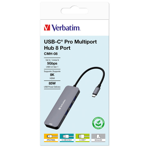 Verbatim Usb-C Pro Multiport Hub 8 Port Cmh-08
