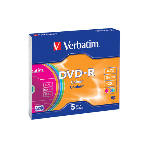 Scatola 5 Dvd-R Slim Case 16X 4.7Gb 120Min. Serigrafato Colorato