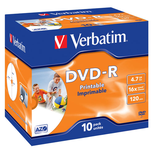 Scatola 10 Dvd-R J.Case 16X 4.7Gb 120Min. Wide Photo Stamp Ink-Jet