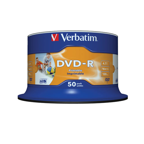 Scatola 50 Dvd-R Spindle Bulk 16X 4.7Gb 120Min. Stampabile Wide Matt Inkjet