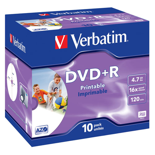 Scatola 10 Dvd+R Jewel Case 16X 4.7Gb 120Min. Stampabile Wide Photo Inkjet