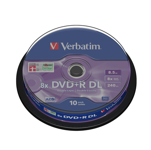 Scatola 10 Dvd+R Dual Layer 8X 8.5Gb 240Min. Serigrafato Spindle