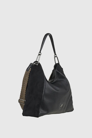 VERDE FASHION | Borsa a spalla hobo in ecopelle e camoscio