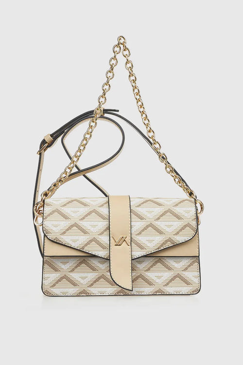 VERDE FASHION | Borsa a tracolla con patta motivo geometrico