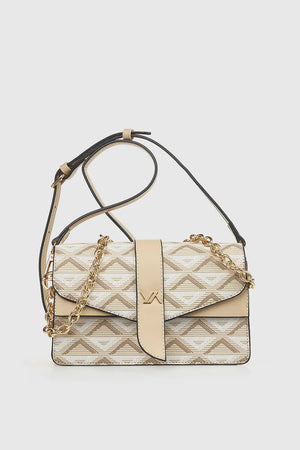 VERDE FASHION | Borsa a tracolla con patta motivo geometrico