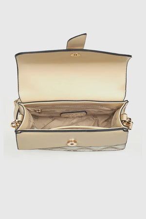 VERDE FASHION | Borsa a tracolla con patta motivo geometrico