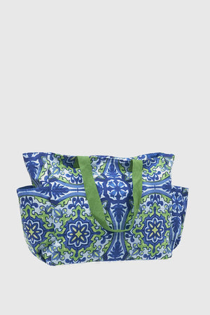 VERDE FASHION | Borsa mare in cotone fantasia maioliche