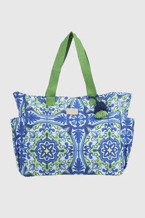VERDE FASHION | Borsa mare in cotone fantasia maioliche