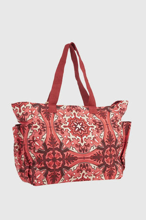 VERDE FASHION | Borsa mare in cotone fantasia maioliche