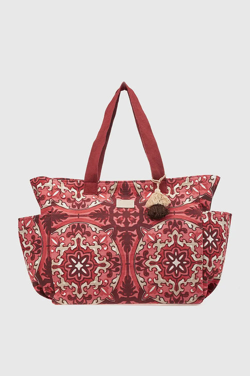 VERDE FASHION | Borsa mare in cotone fantasia maioliche