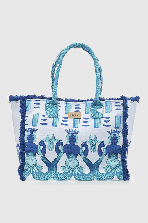 VERDE FASHION | Borsa mare in cotone fantasia tritoni