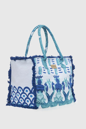 VERDE FASHION | Borsa mare in cotone fantasia tritoni