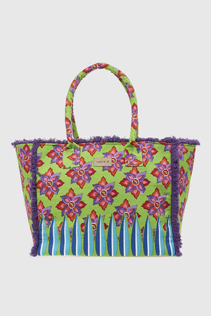 VERDE FASHION | Borsa mare in cotone fantasia floreale