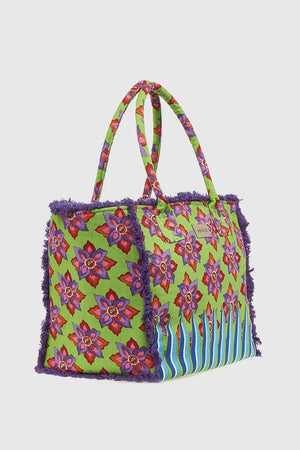VERDE FASHION | Borsa mare in cotone fantasia floreale