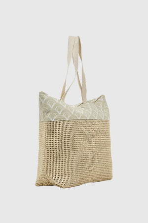 VERDE FASHION | Borsa mare in paglia e tessuto fantasia onde