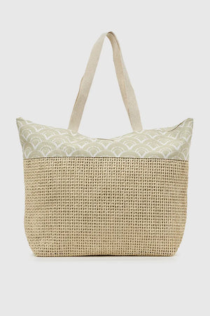 VERDE FASHION | Borsa mare in paglia e tessuto fantasia onde