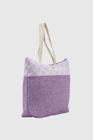 VERDE FASHION | Borsa mare in paglia e tessuto fantasia onde