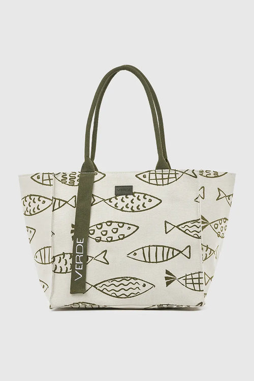 VERDE FASHION | Borsa mare in canvas fantasia