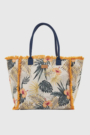 VERDE FASHION | Borsa mare in tessuto fantasia tropicale