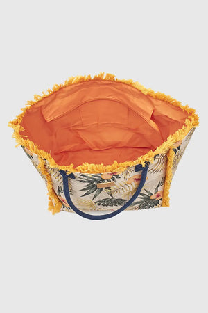 VERDE FASHION | Borsa mare in tessuto fantasia tropicale