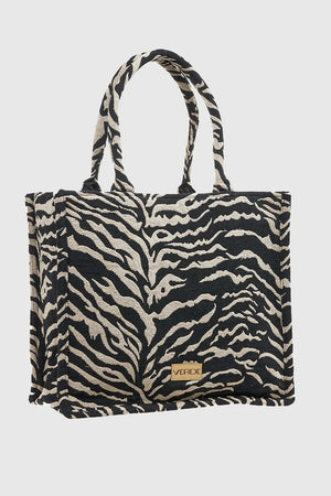 VERDE FASHION | Borsa mare tote in tessuto fantasia animalier