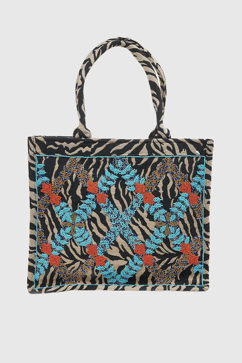 VERDE FASHION | Borsa mare tote in tessuto fantasia animalier