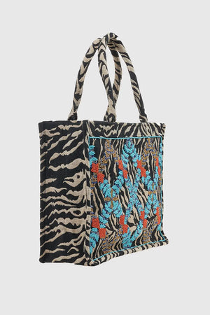 VERDE FASHION | Borsa mare tote in tessuto fantasia animalier