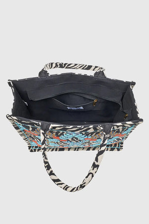 VERDE FASHION | Borsa mare tote in tessuto fantasia animalier