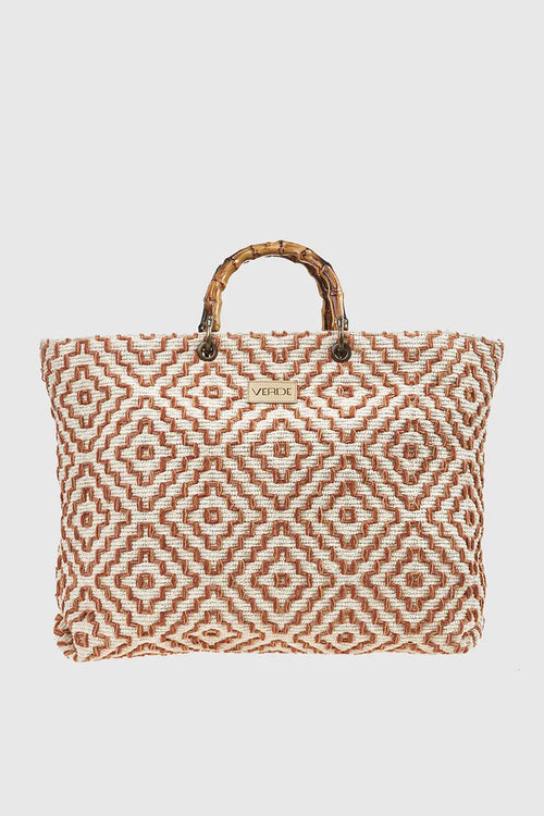VERDE FASHION | Borsa mare tote in cotone ricamo rombi