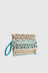 VERDE FASHION | Pochette in tessuto con applicazioni conchiglie