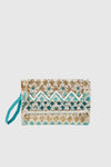 VERDE FASHION | Pochette in tessuto con applicazioni conchiglie