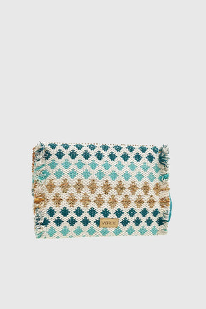 VERDE FASHION | Pochette in tessuto con applicazioni conchiglie