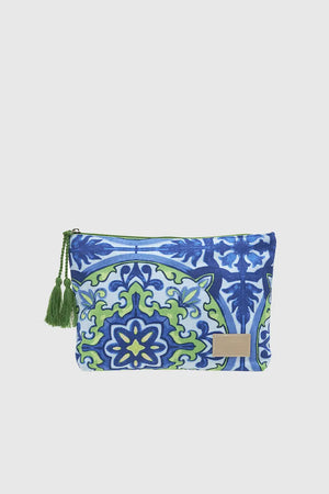 VERDE FASHION | Pochette mare in cotone fantasia maioliche