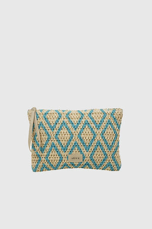 VERDE FASHION | Pochette mare in rafia motivo rombi