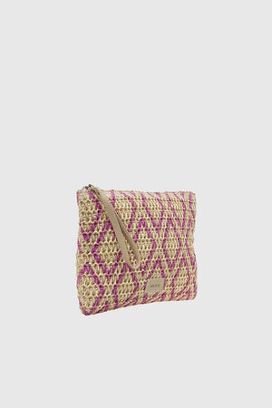 VERDE FASHION | Pochette mare in rafia motivo rombi