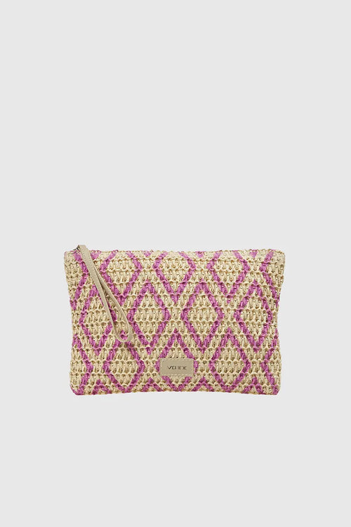 VERDE FASHION | Pochette mare in rafia motivo rombi