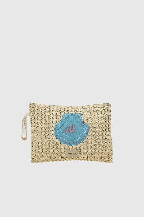 VERDE FASHION | Pochette mare in rafia ricamo conchiglia