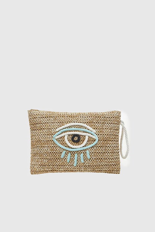 VERDE FASHION | Pochette mare in rafia occhio greco
